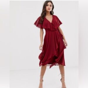 ASOS Burgundy High Low Pleated Dress
